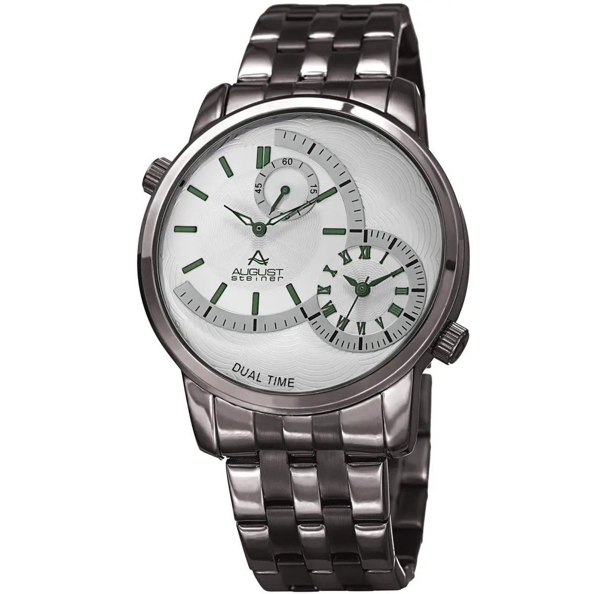 Men`s  AS8210GN Dual Time Sub-second Dial Steel Bracelet Watch by August Steiner