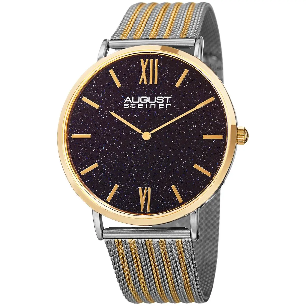 Men`s August Steiner AS8218TTG Blue Sandstone Dial Mesh Bracelet Quartz Watch