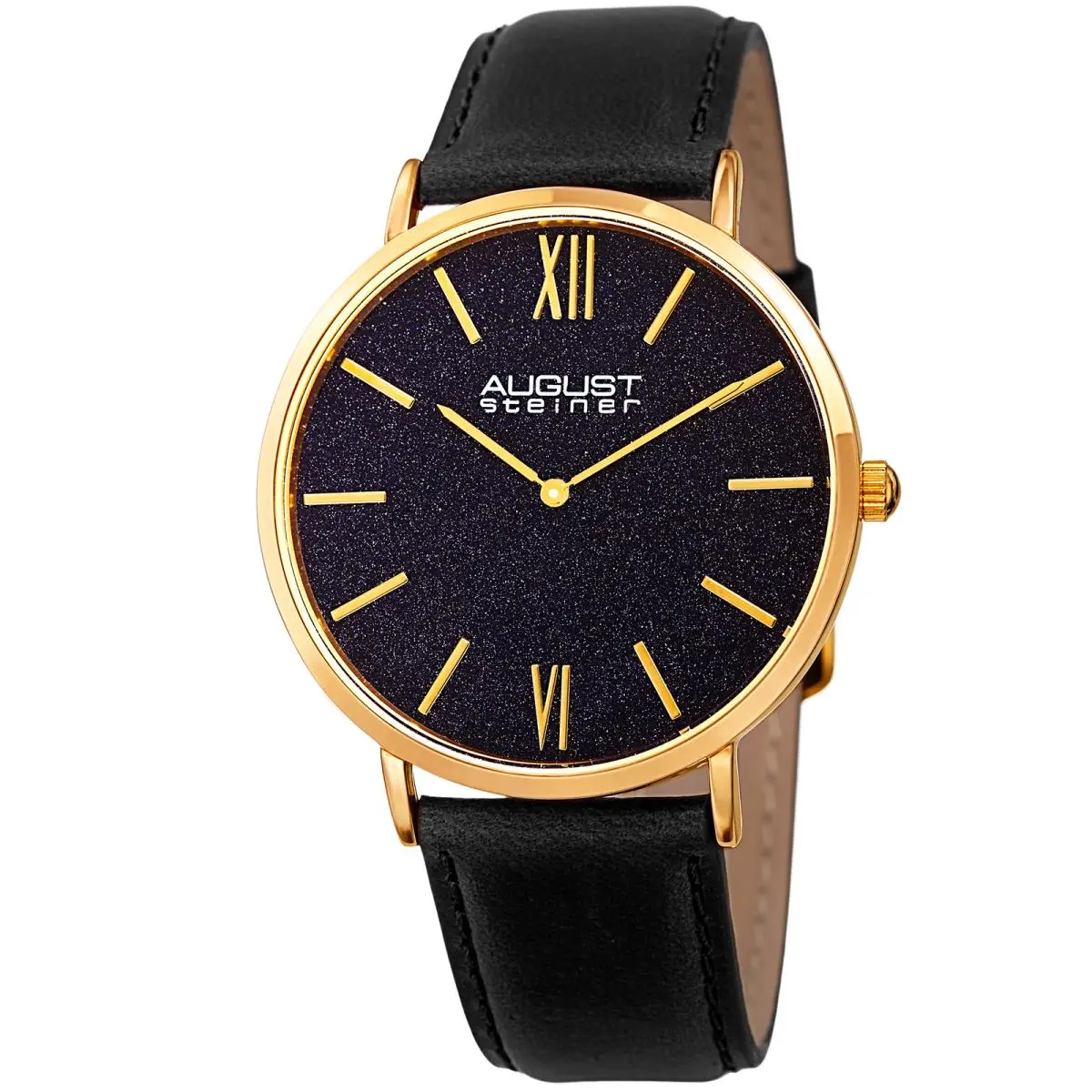 Men`s August Steiner AS8211YGBU Quartz Blue Sandstone Dial Leather Strap Watch