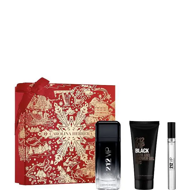 Carolina Herrera 212 Vip Black 3PC Gift Set - 3.4OZ EDP+3.4OZ SHOWERGEL+0.34 Edp