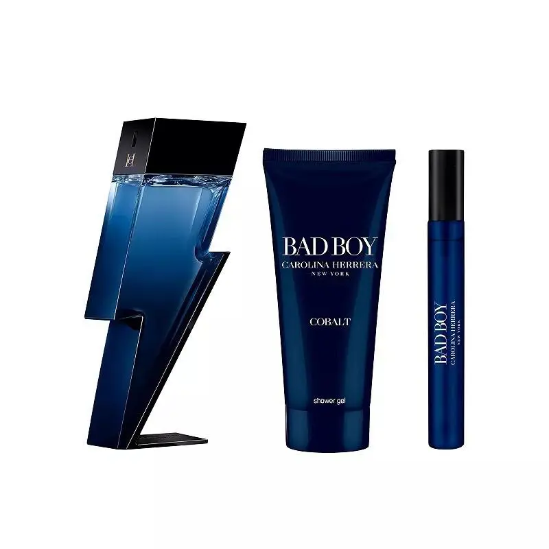 Carolina Herrera Bad Boy Cobalt Men 3pc Set 3.4oz S/G+0.34oz EDP+3.4oz Edp Spr