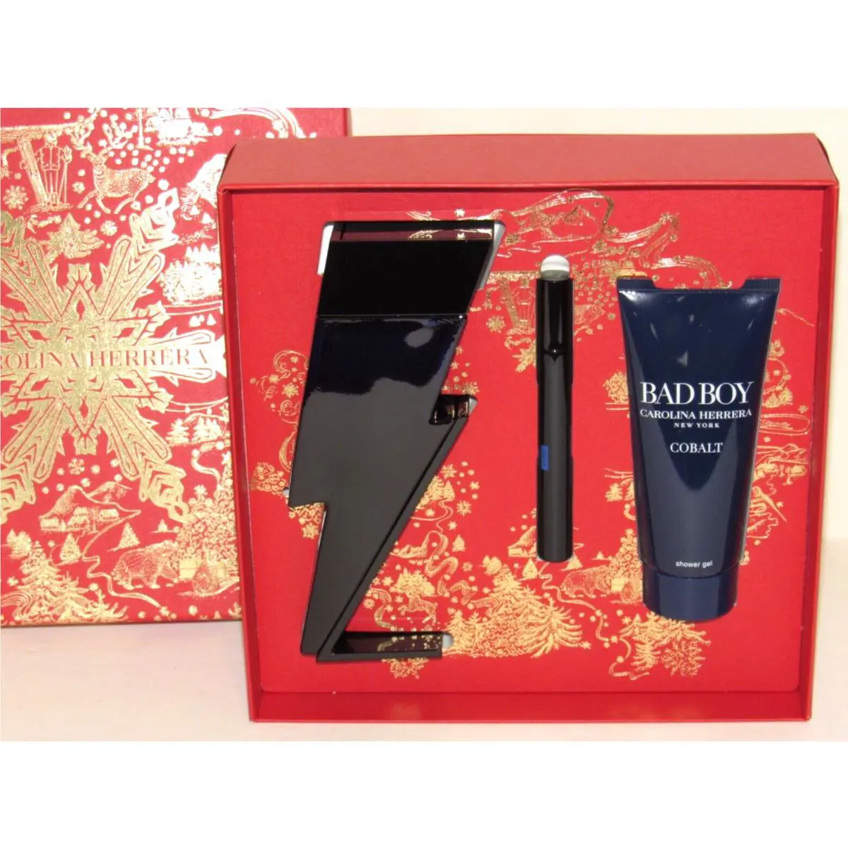 Carolina Herrera Bad Boy Cobalt Elixir Perfume Gift Set 3.4 Oz .34 + Shower Gel