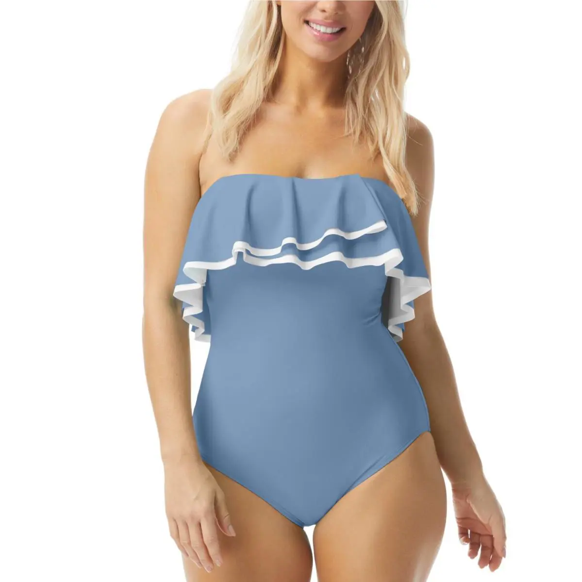 Coco Reef Size 14/38D Ruffled Strapless Tummy-control One-piece Swimsuit 12737