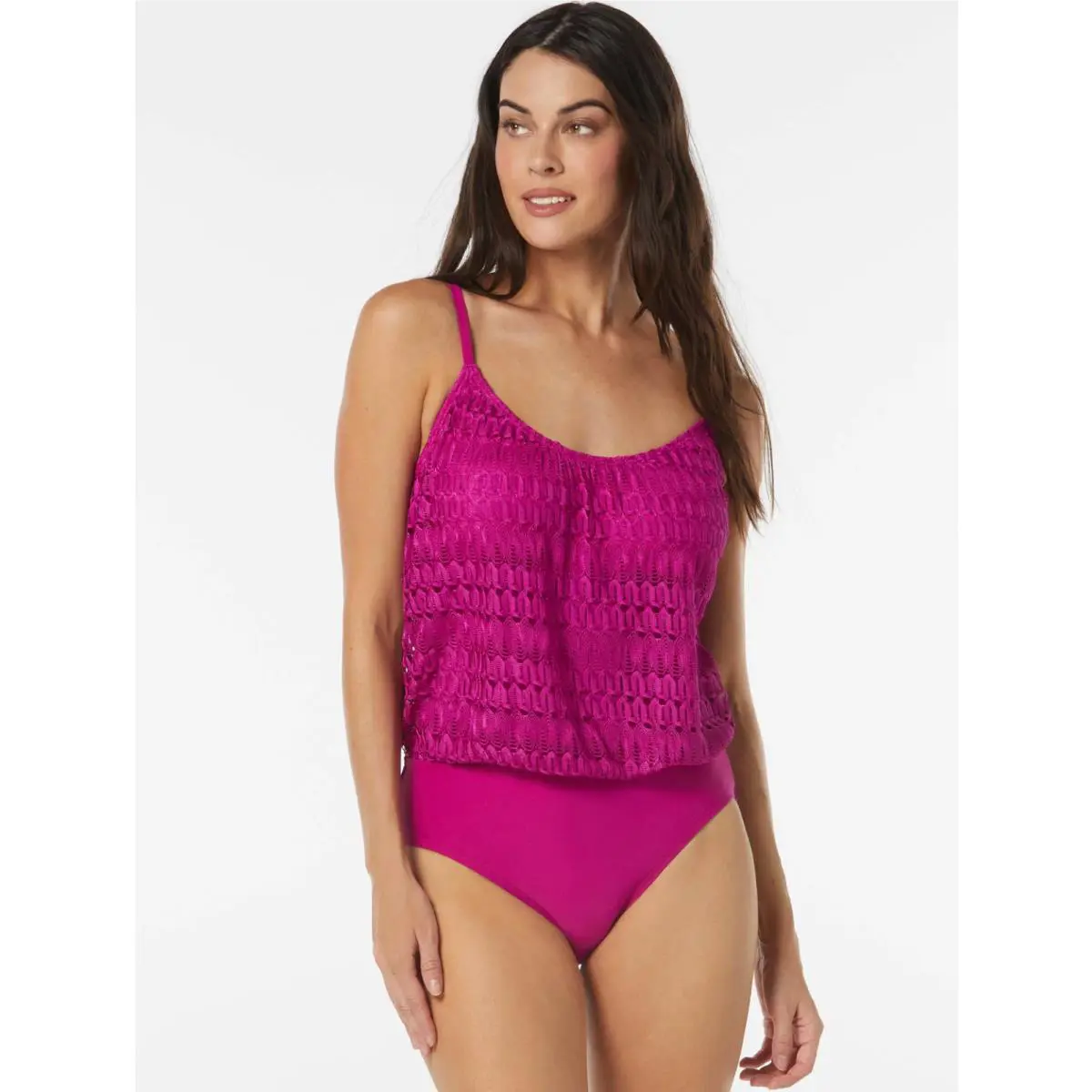 Reef Coco Contours Lace Blouson 1pc Swimsuit Magenta Size 14
