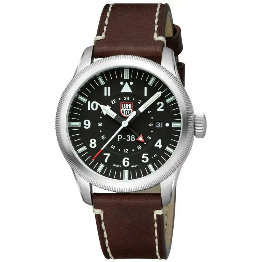 P-38 Lightning Black Dial Brown Leather Strap Men s Watch XA.9521 by Luminox