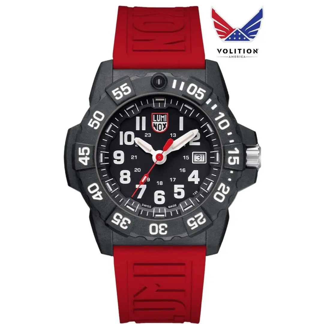 Luminox 3501 Volition Special Edition Navy Seal Military Dive Quartz Men`s Watch - Dial: Black, Band: Red, Bezel: Black