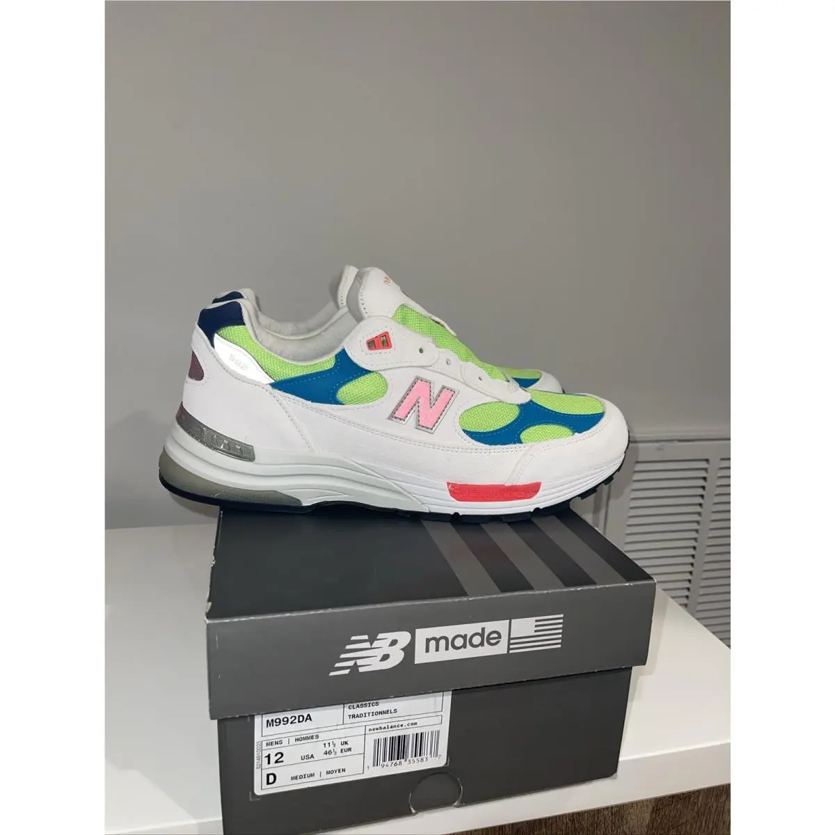 New Balance 992 White Neon Cyan Watermelon Athletic Sneakers M992DA Mens Size12
