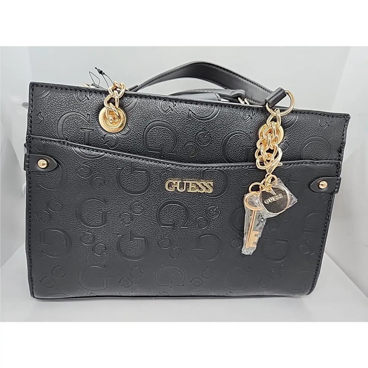 Guess Castalia Satchel Bag. Black 8 H x 10.5 W x3 D