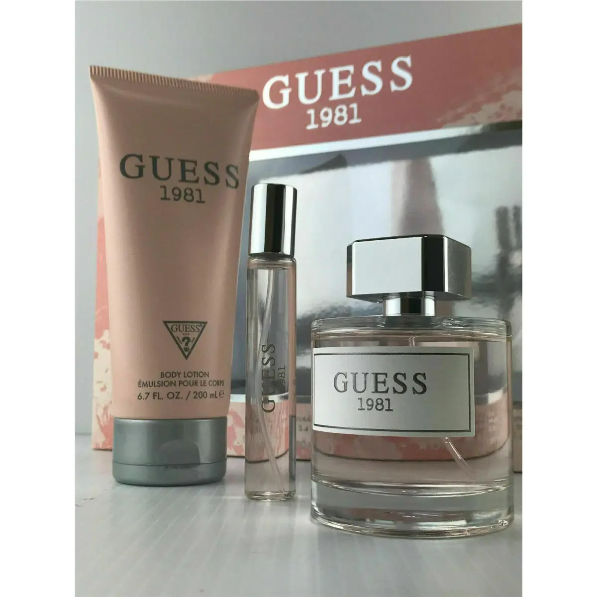 Guess 1981 Women 3pc Set Perfume Spray 3.4 oz Body Lotion 6.7 Mini Spray