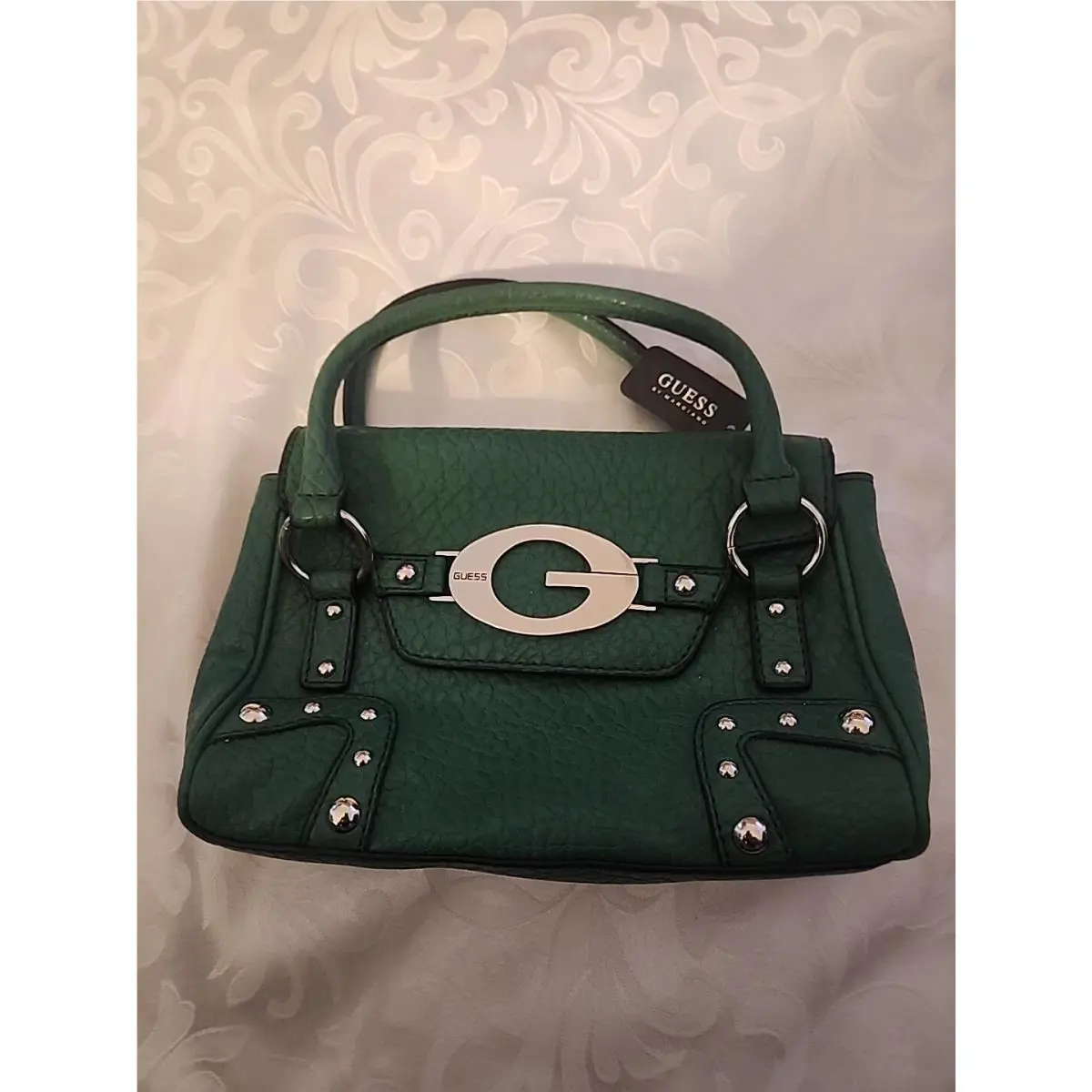 Green Silver Studded Multi Compartment Leather Purse by Guess