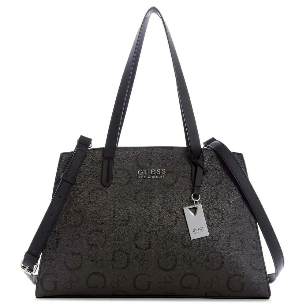 Women`s Elisa Logo Print Satchel Crossbody Bag Handbag Purse - Black by Guess