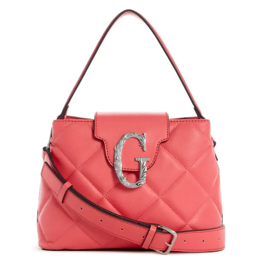 Guess Women`s Logo Pink Quilted Small Satchel Crossbody Hobo Handbag Purse