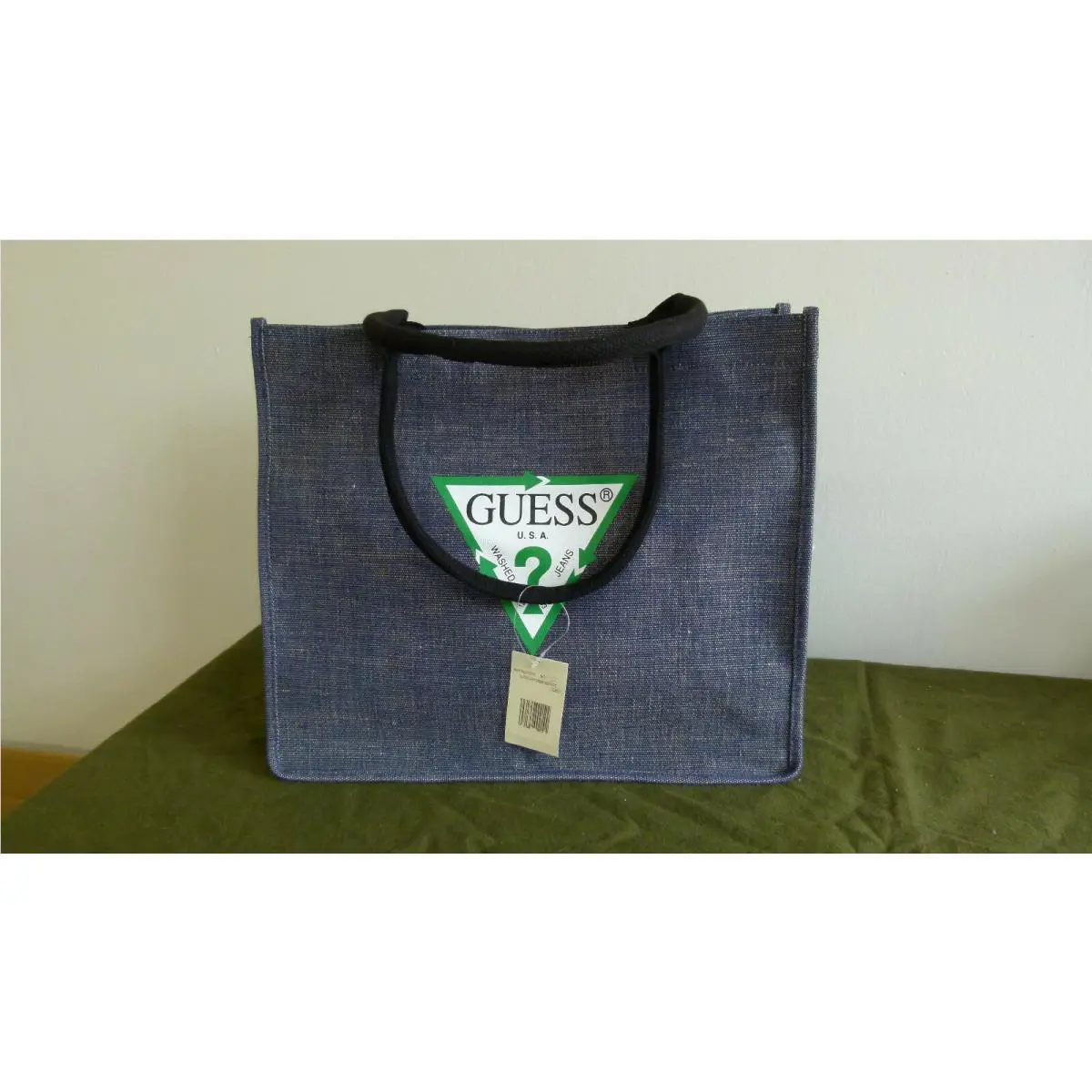 Guess Eco Tote Bag Shoulder Logo Print Blue Unisex