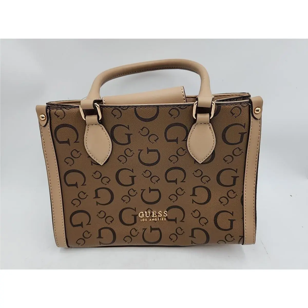 Guess Los Angeles Oak Park Engarled Print Small Carryall Brown 8.5H x11 Wx3