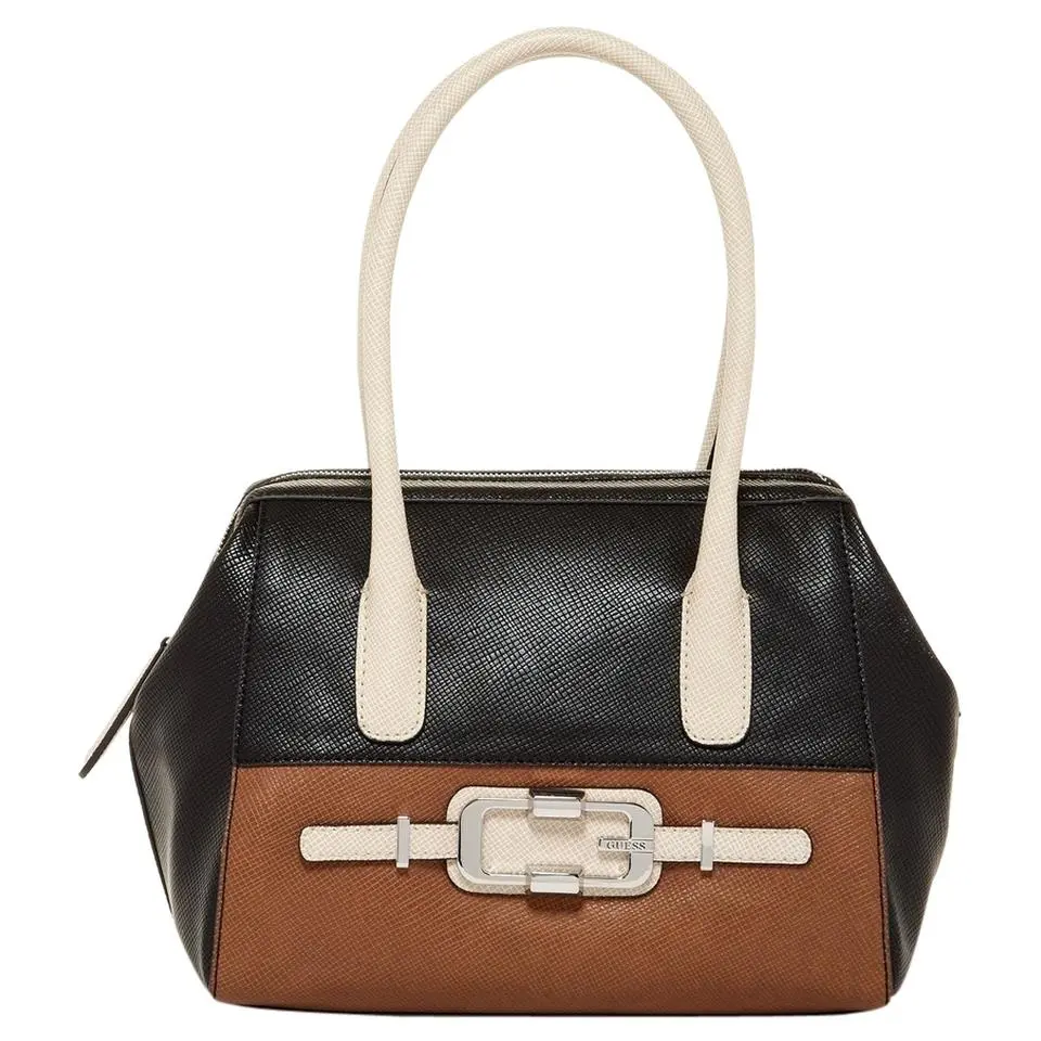 Guess Jonsi Handbag Satchel Shoulder Bag Black Brown Colorblock Multi