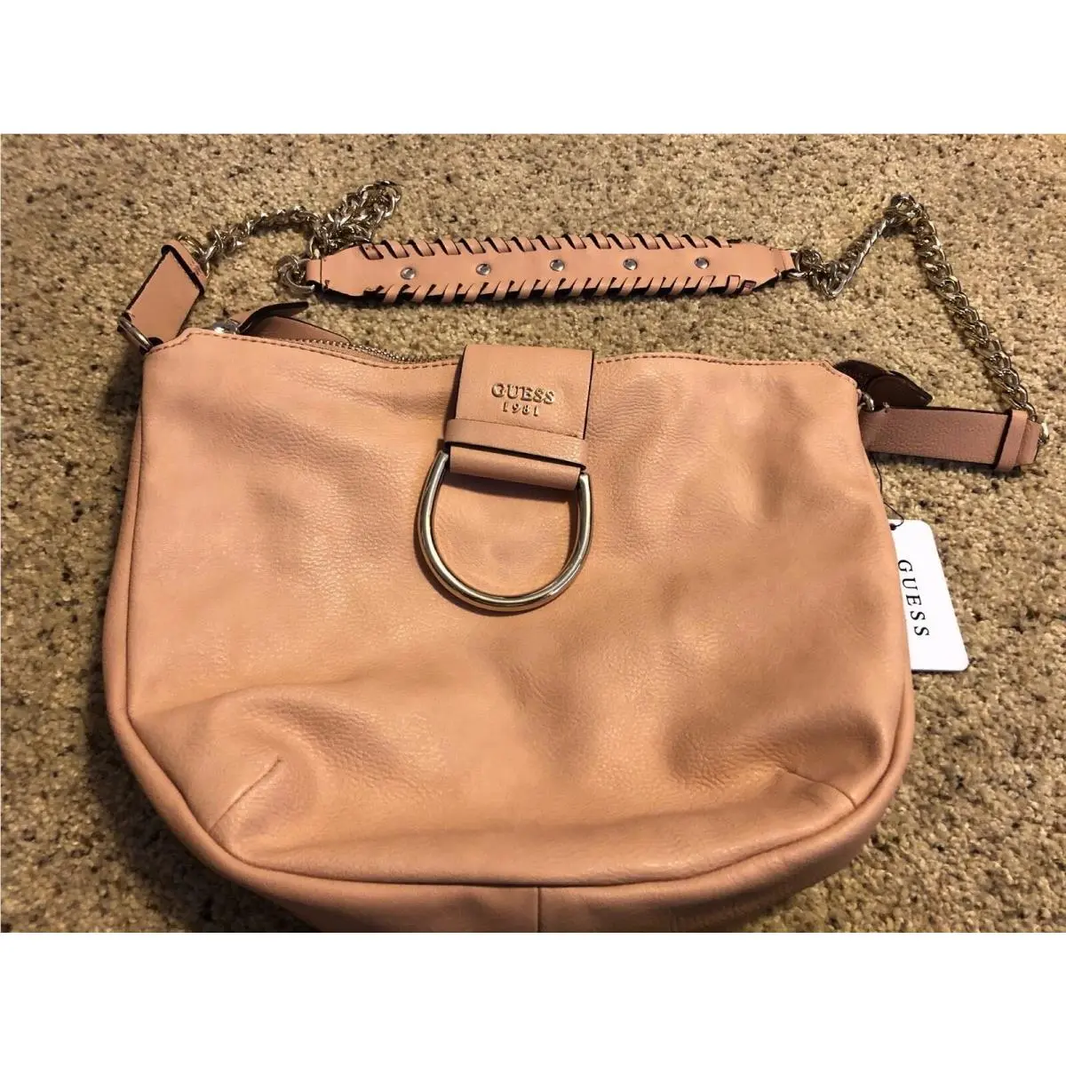 Guess Blush Leather Purse with Silver Chain Strap