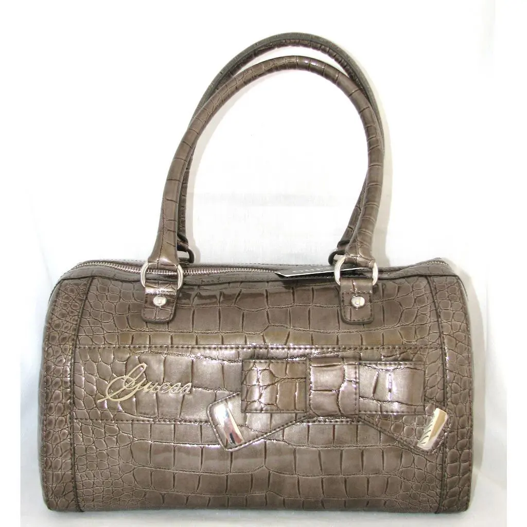 Guess BY Marciano Taupe Summerland Patent Leather Croc Print Tote Handbag-new
