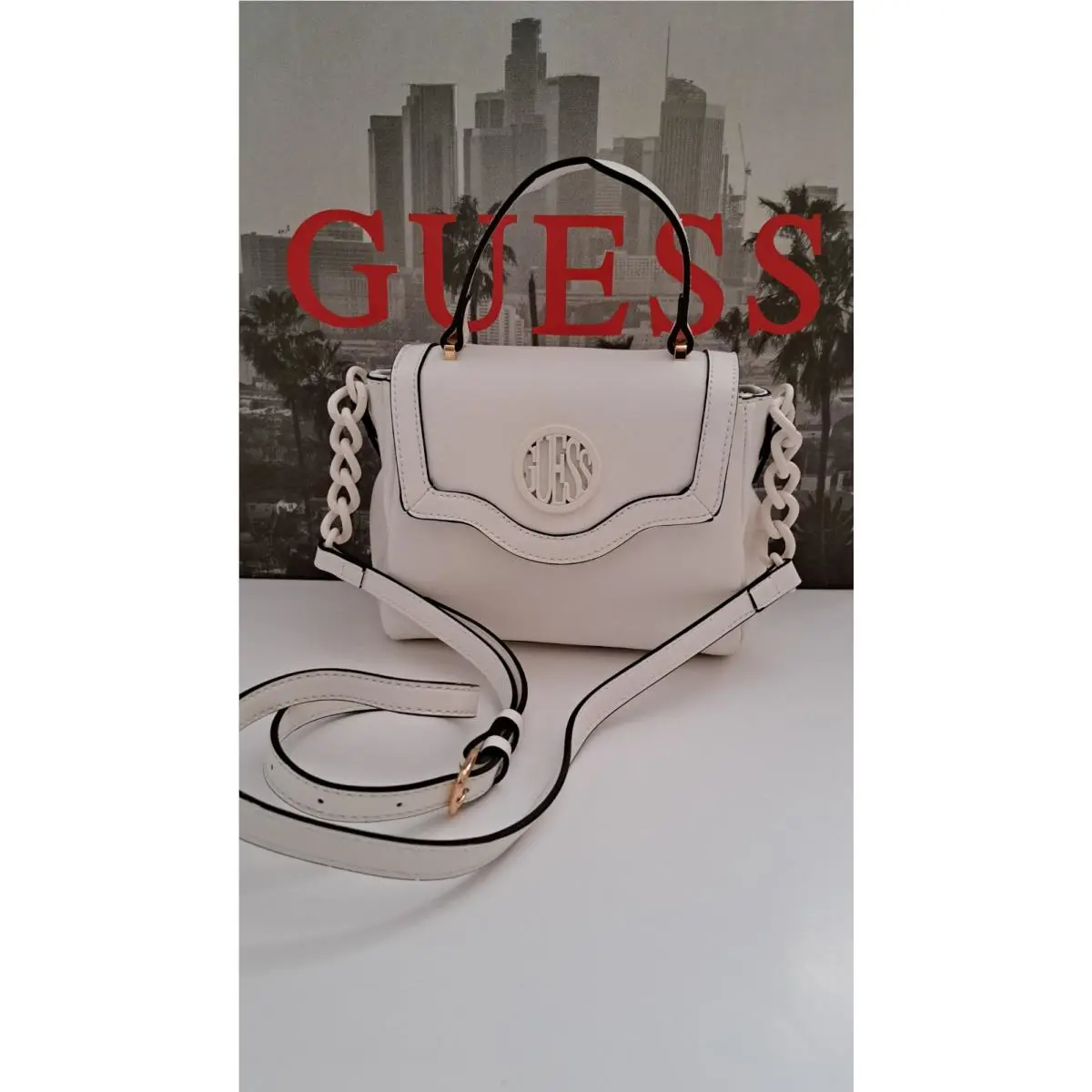 Guess Women`s Wilderson Satchel Bag Purse White