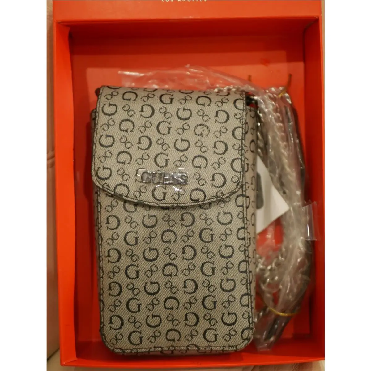 WT and Box Guess Hallandale Logo Mini Crossbody Chain Bag Black Grey