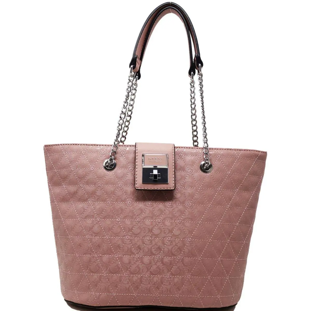 Guess Women`s Logo Embossed Ensink Mauve Pink Quilted Tote Bag Handbag Purse