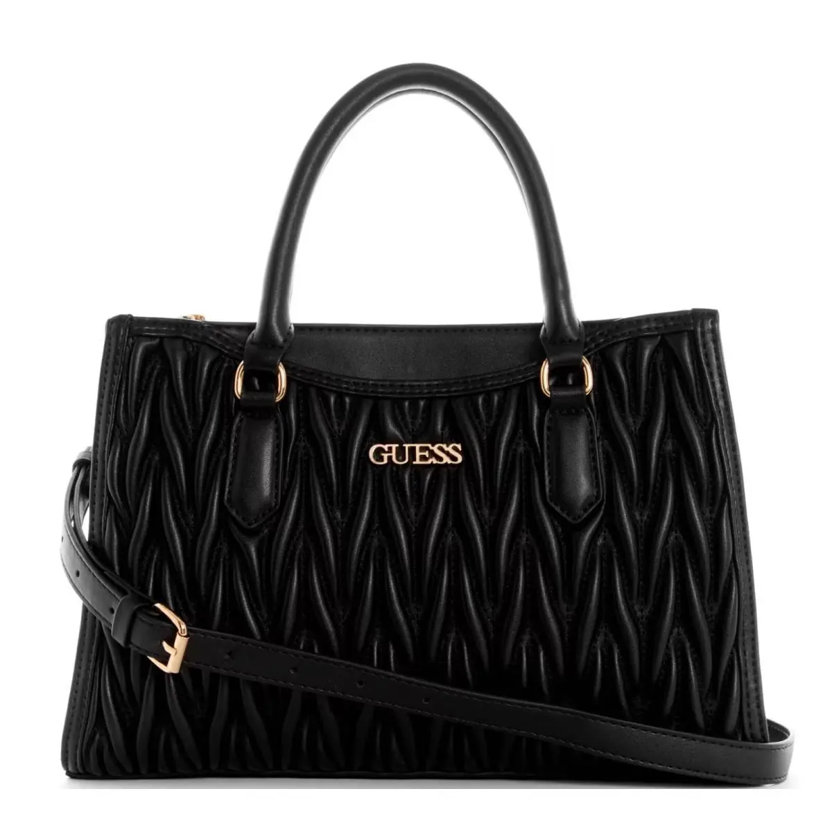 Guess Women`s Alopa Quilted Satchel Crossbody Bag Handbag - Black
