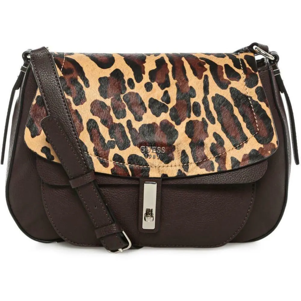 Guess Kingsley Large Flap Crossbody Brown Leopard