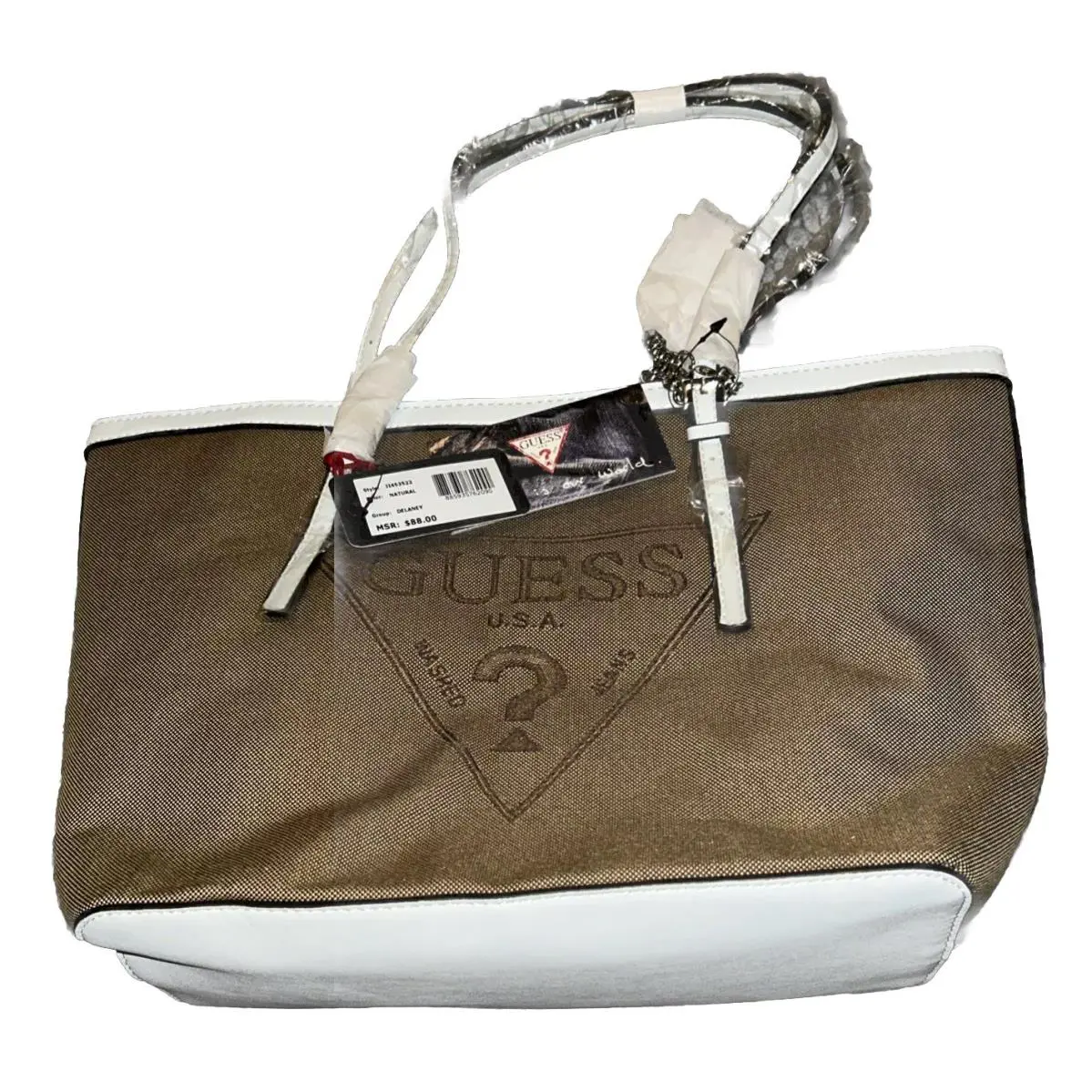 Guess JI453522 Zippered Handbag Natural 10 x 15.5