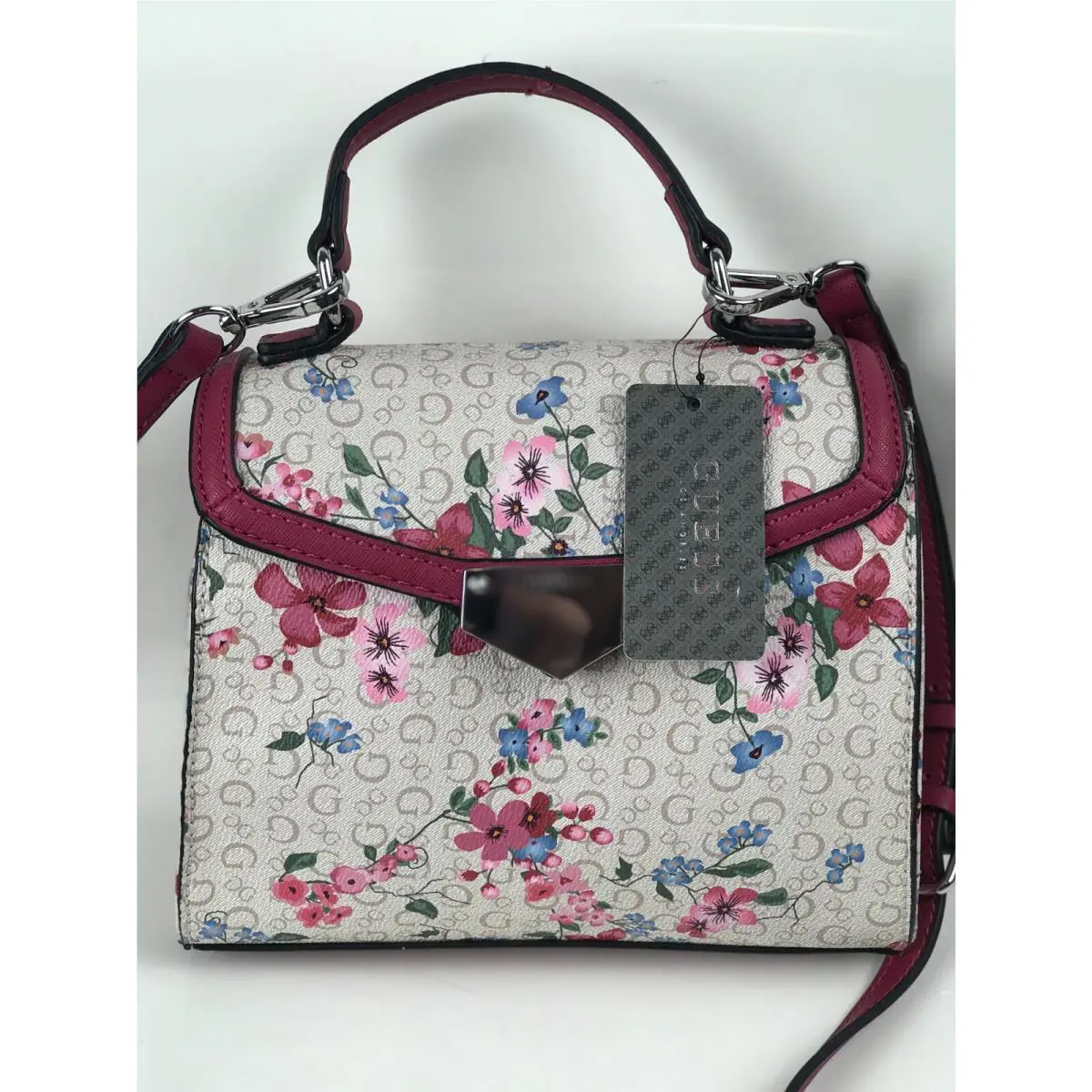 Guess Kinney Women`s Logo Pink Rose Floral Print Crossbody Handbag Pr845405