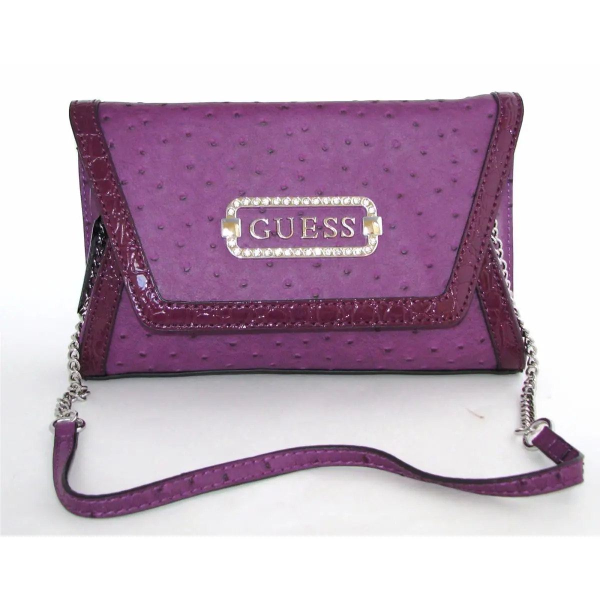 Guess Marciano Melina Purple Ostrich Leatherette Chain Shoulder Hand Bag
