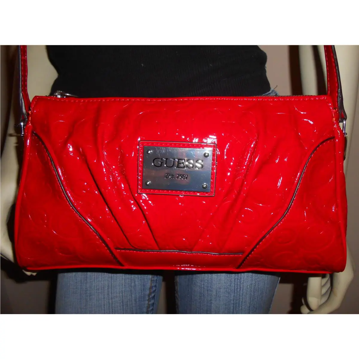Guess Fiery Red Cross Body Handbag W/ G-logo All Around