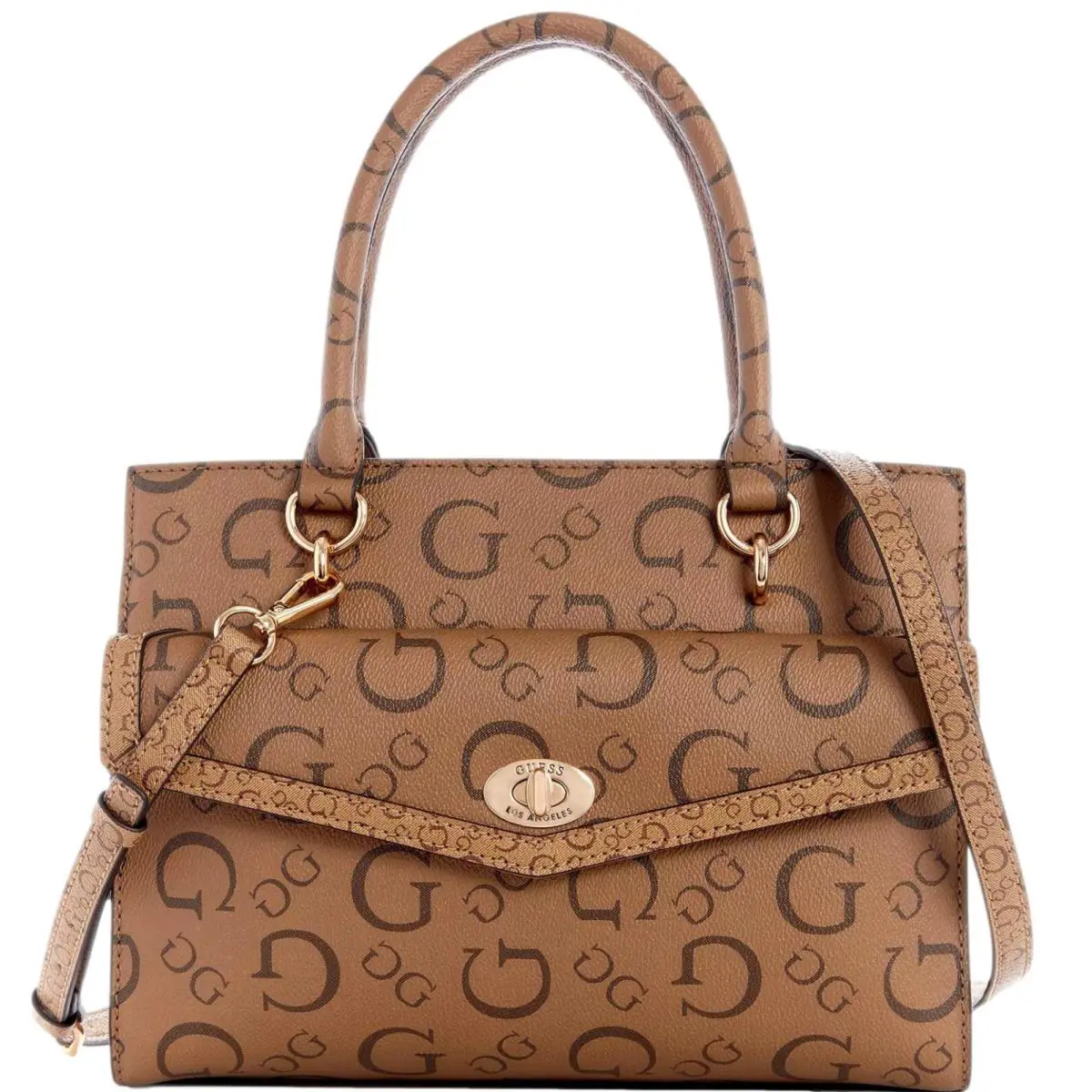 Guess Women`s Mandarin G Logo Satchel Crossbody Bag Handbag Brown / Cocoa