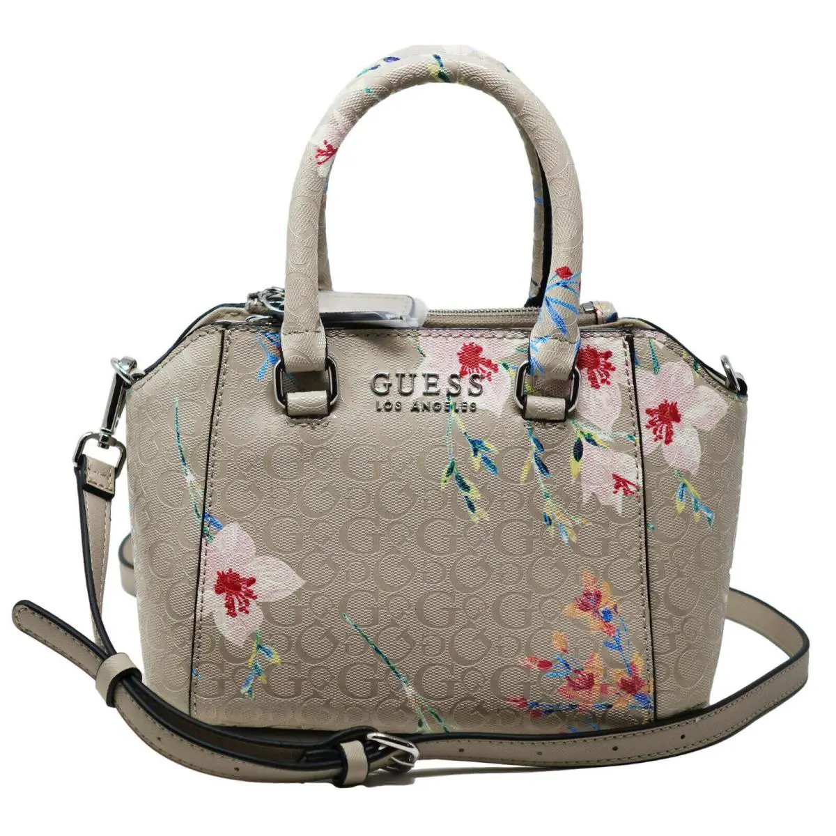Guess Taupe Beige Pink Floral Print Small Mini Handbag Crossbody Purse