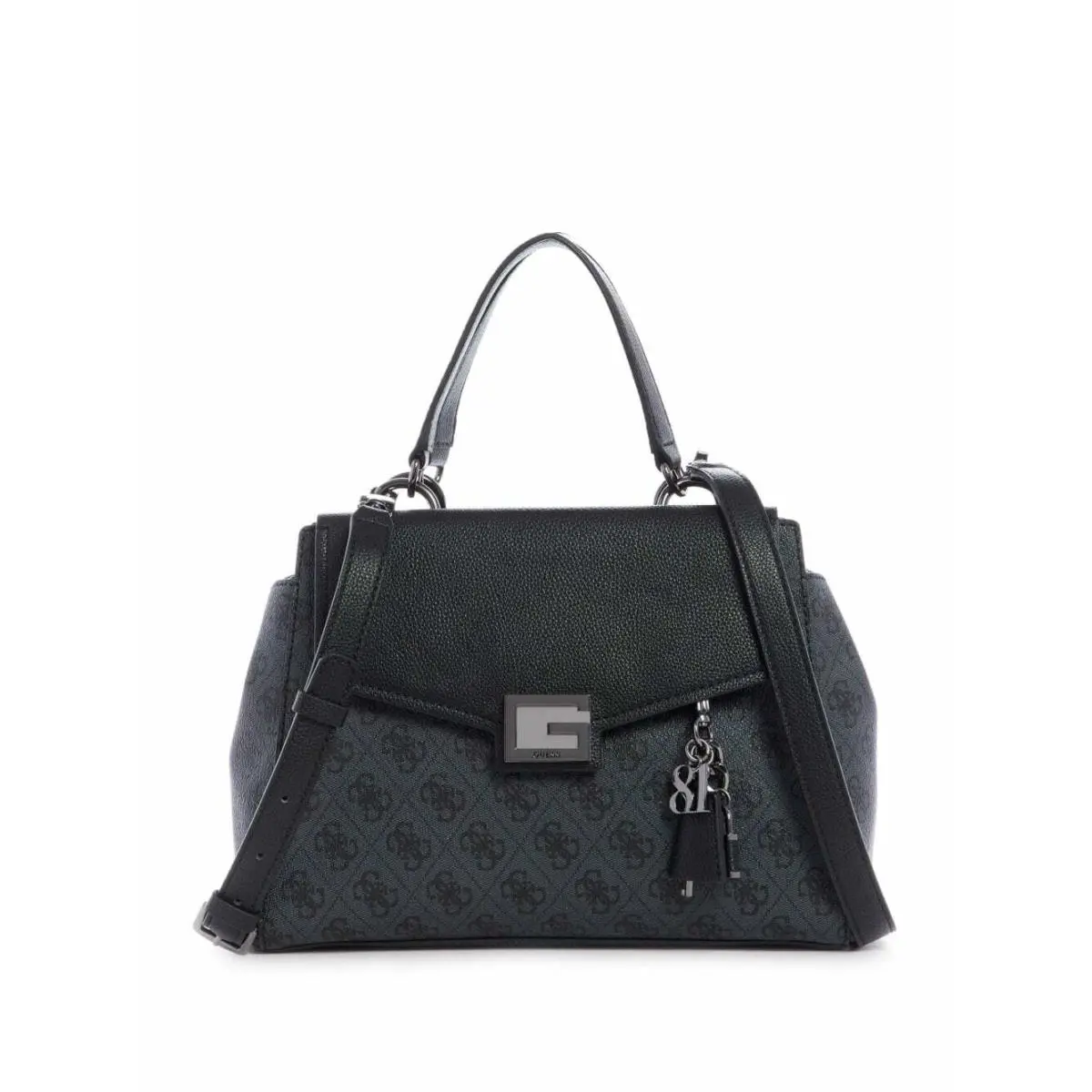 Guess Women`s Valy Black Logo Print Handbag Purse Tote Satchel Crossbody