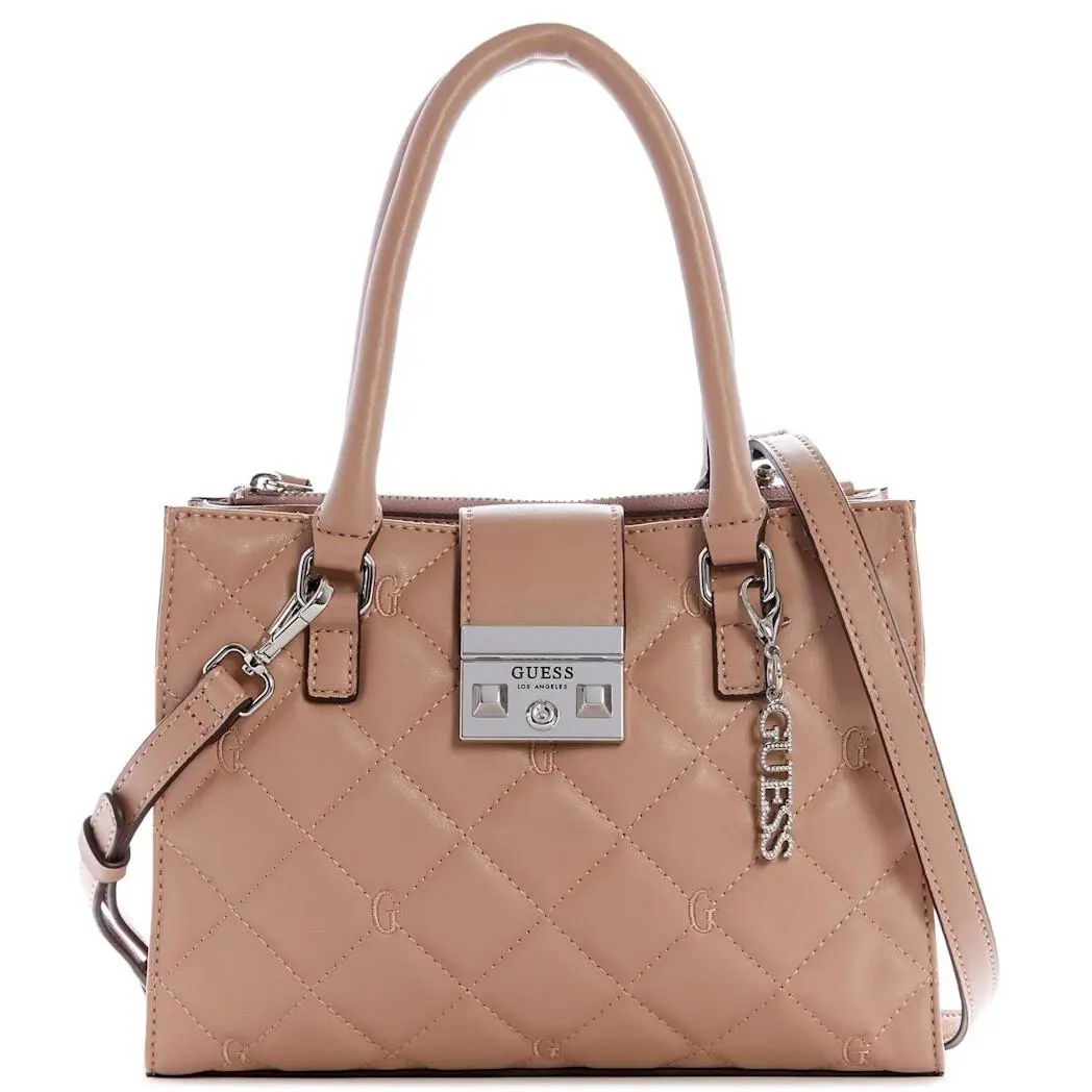 Guess Women`s Pink Dusty Mauve Quilted Logo Small Satchel Crossbody Handbag