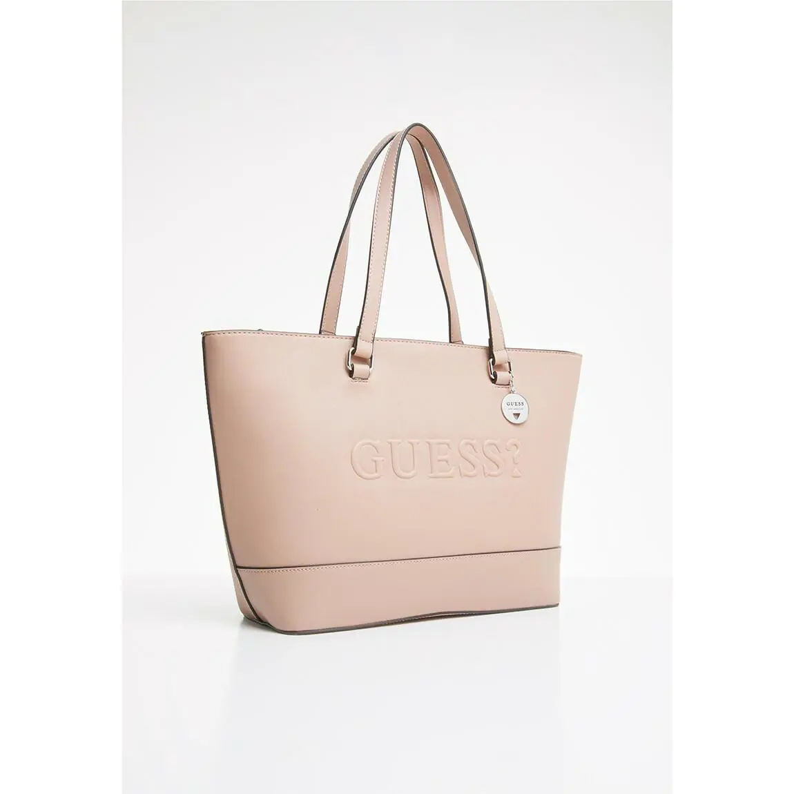 Guess Rigden Dusty Mauve Hard Saffiano Leather Silver Charm Tote Bag