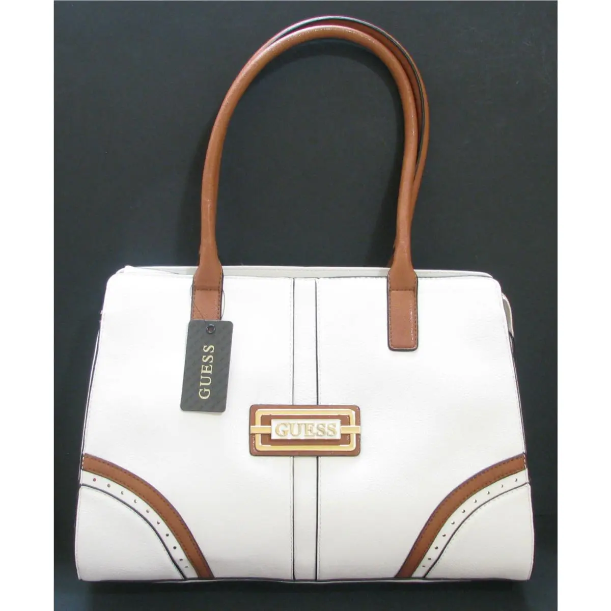 New-guess Madera White+brown Trim+gold Tone Hardware Shoulder Hand Bag Purse by Guess