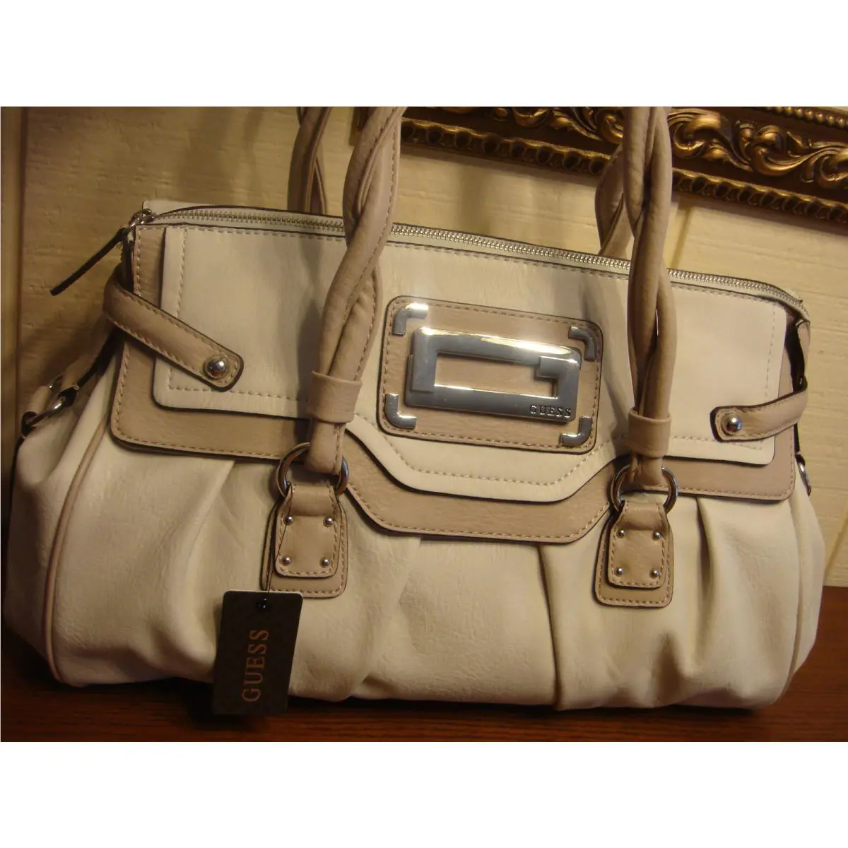 Guess Mady Ray Chalk Multi Frame Satchel Handbag