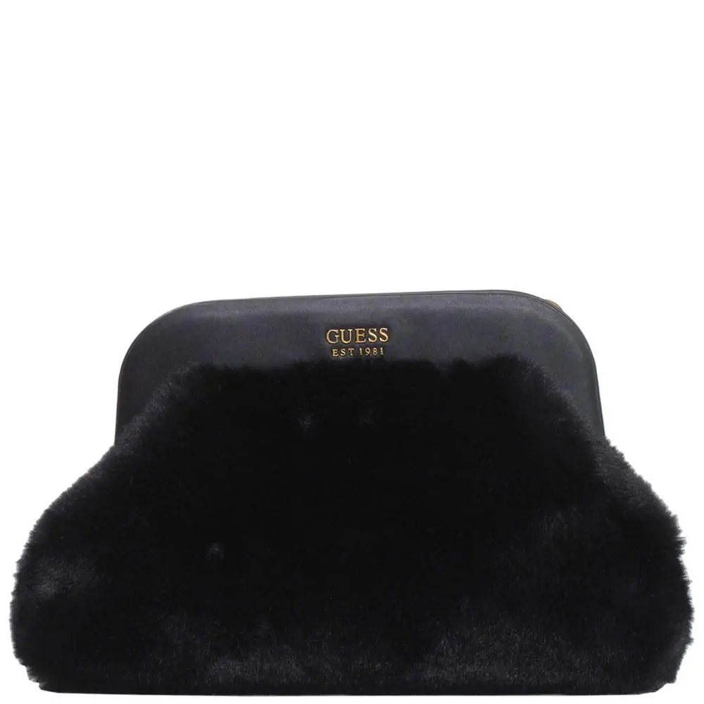 Guess Women`s Tesoro Clutch Handbag Fur Crossbody Bag Black