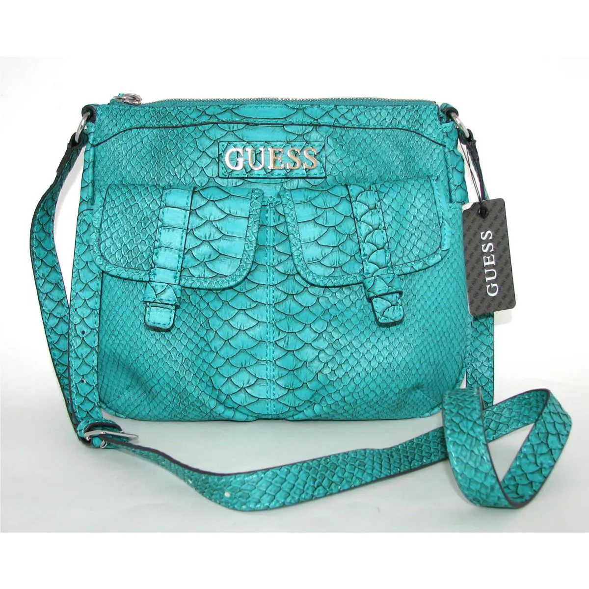 Guess BY Marciano Fabrizia Teal Green Python Leatherette Crossbody Hand Bag