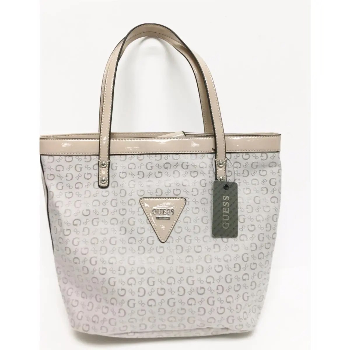 New-guess Tansy Beige Shiny Leatherette Shoulder Hand Bag Purse Tote by Guess