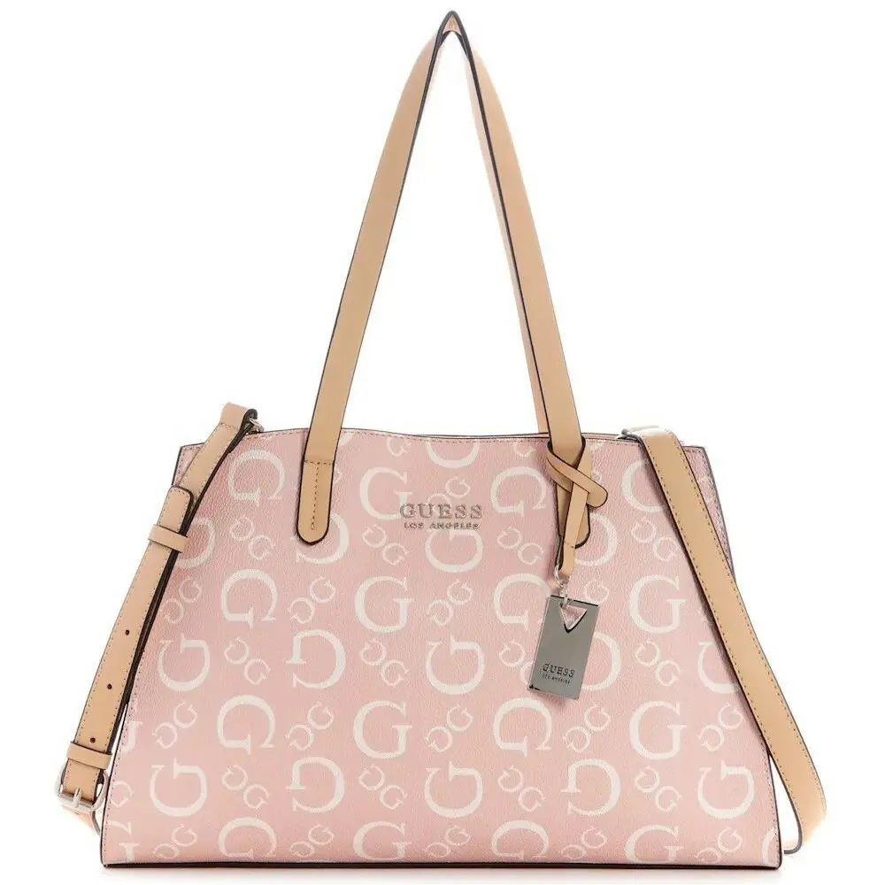 Guess Women`s Elisa Logo Print Satchel Crossbody Bag Handbag - Pink Rose