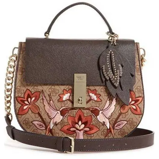 Guess Embroidered Bird Flower Floral Chain Shoulder Bag Handbag Purse