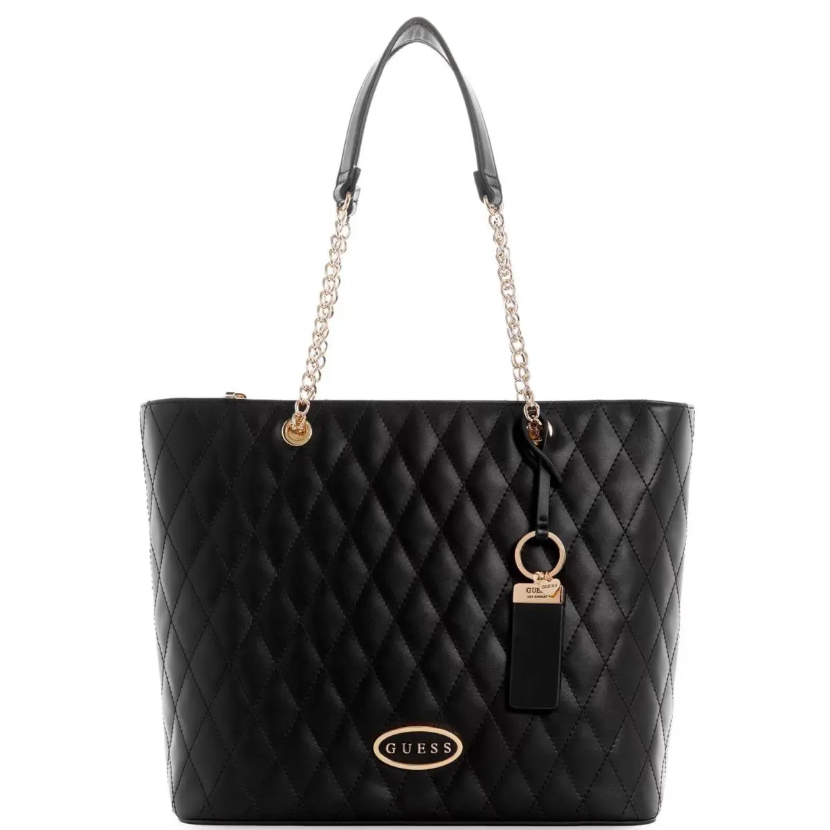 Guess Aubrianna Quilted Chain Handle Large Tote Bag Handbag Purse - Black