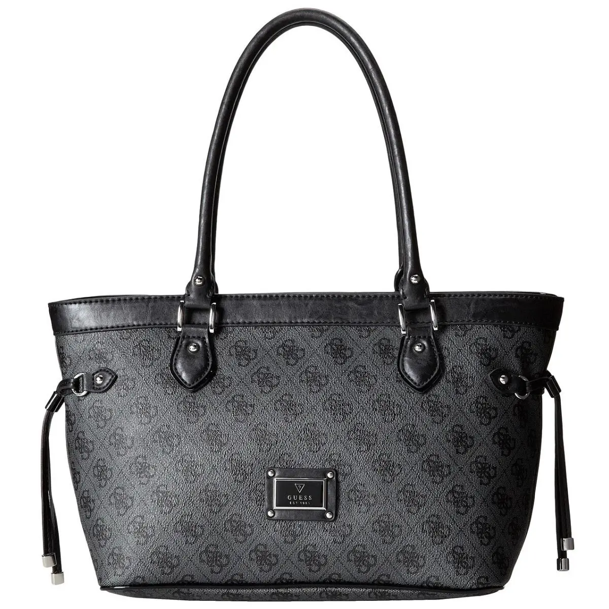 Guess Scandal Logo Print Medium Tote Bag Handbag Purse - Black