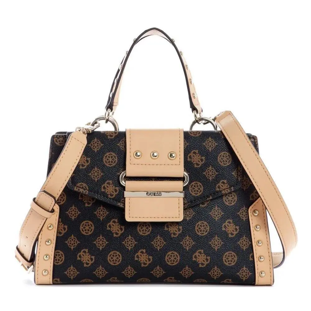 Guess Women`s Greta Brown Logo Handbag Purse Tote Satchel Crossbody Bag