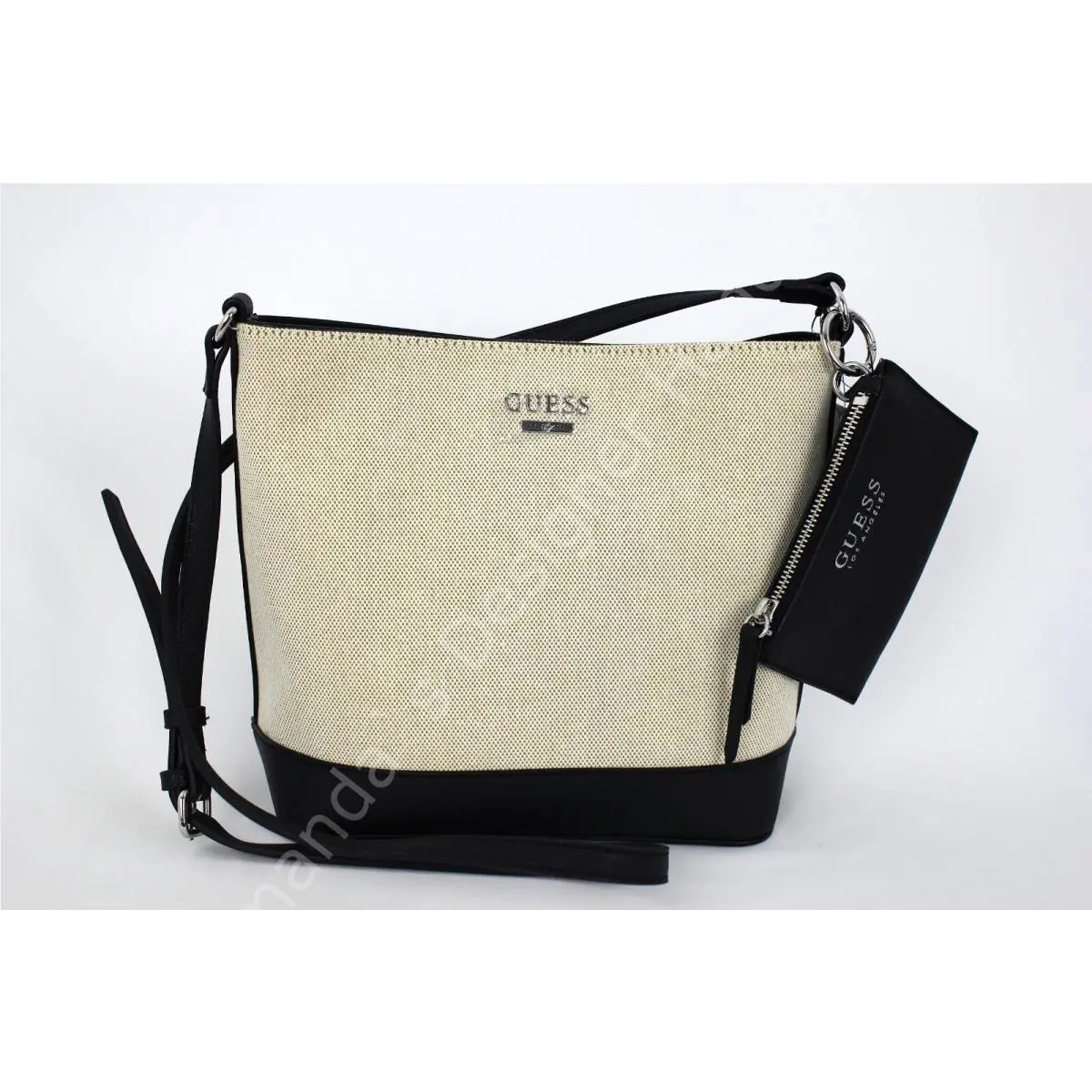 Guess Purse Satchel Crossbody Handbag Canvas Masoma FF845729 Beige Black