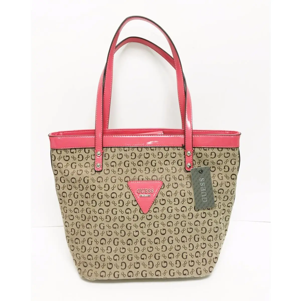 New-guess Tansy Mocha Coral Salmon Shiny Leatherete Shoulder Hand Bag Purse Tote by Guess