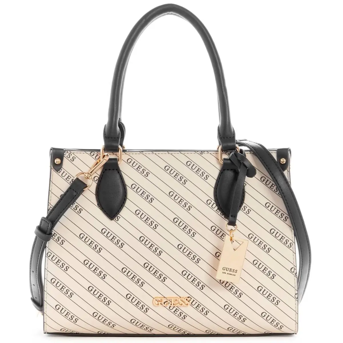 Guess Women`s Logo Print Charm Satchel Handbag Purse Crossbody
