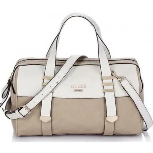Guess Western Wild Satchel Handbag Purse White Beige Tan Pebbled