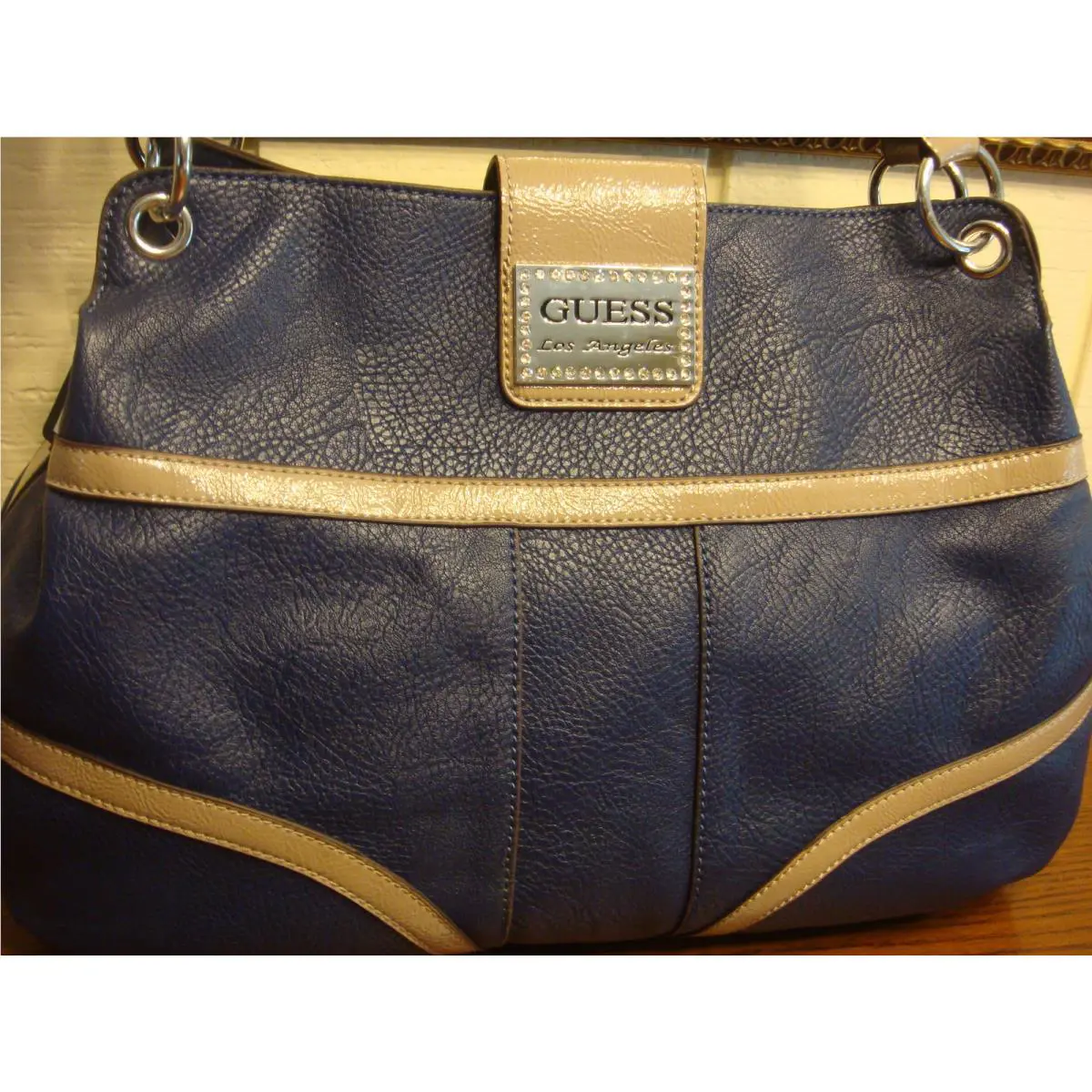 Guess Kissa Blue Multi Satchel Handbag W/ Rhinestone